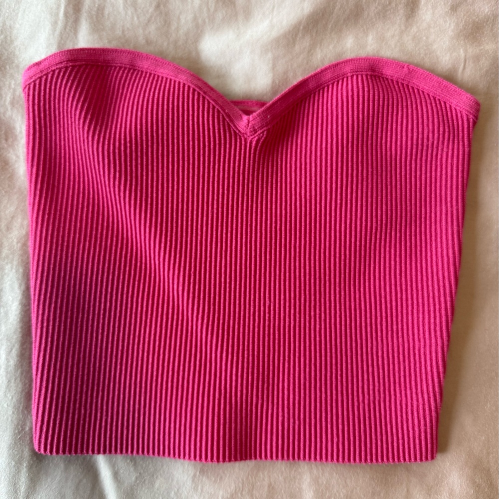 Aritzia Hot Pink Ribbed Strapless Bustier Top